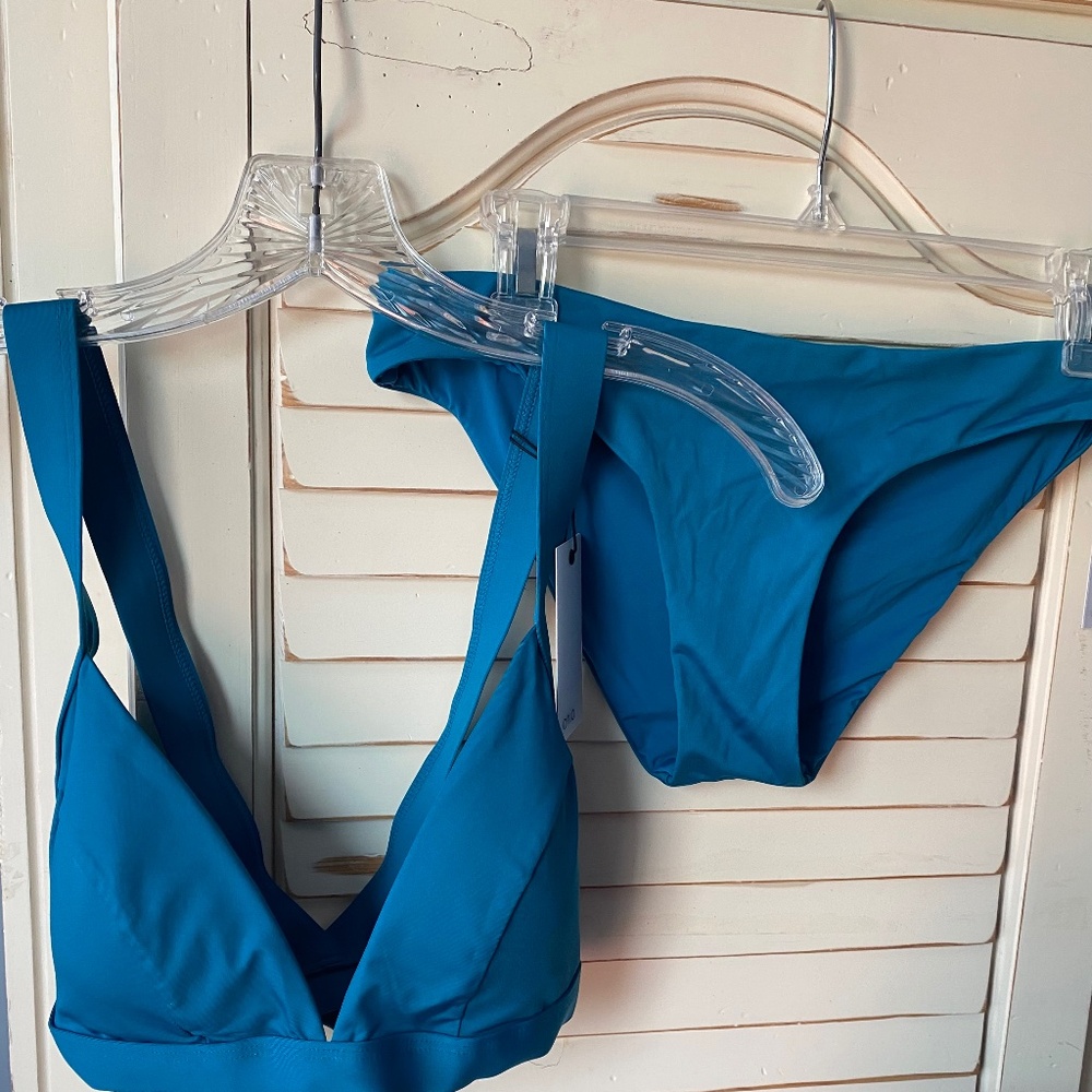 Onia dark teal bikini set Alexandra Top Lily Bottom Large New w Tags